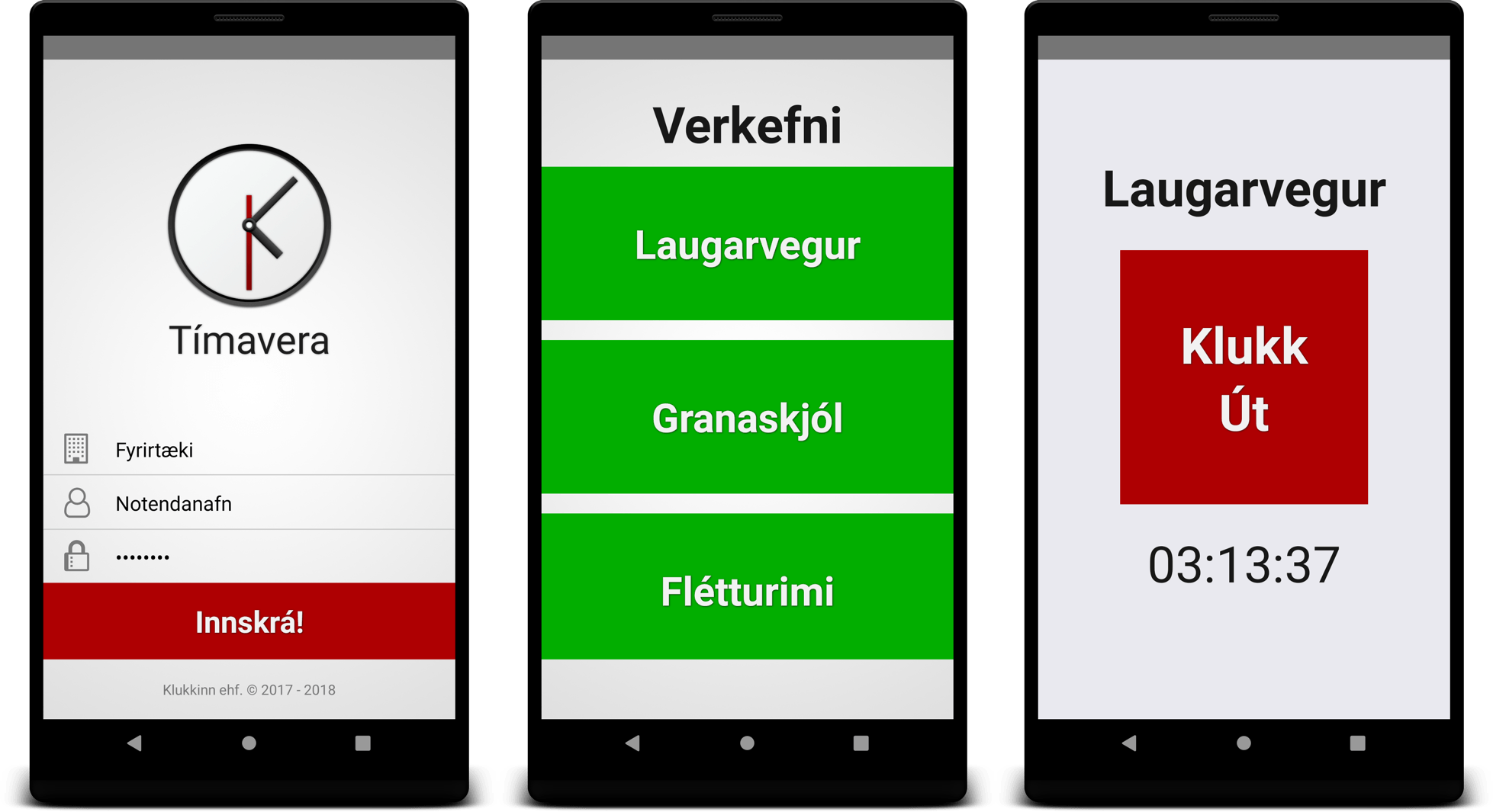 Tímavera timeclock mobile app